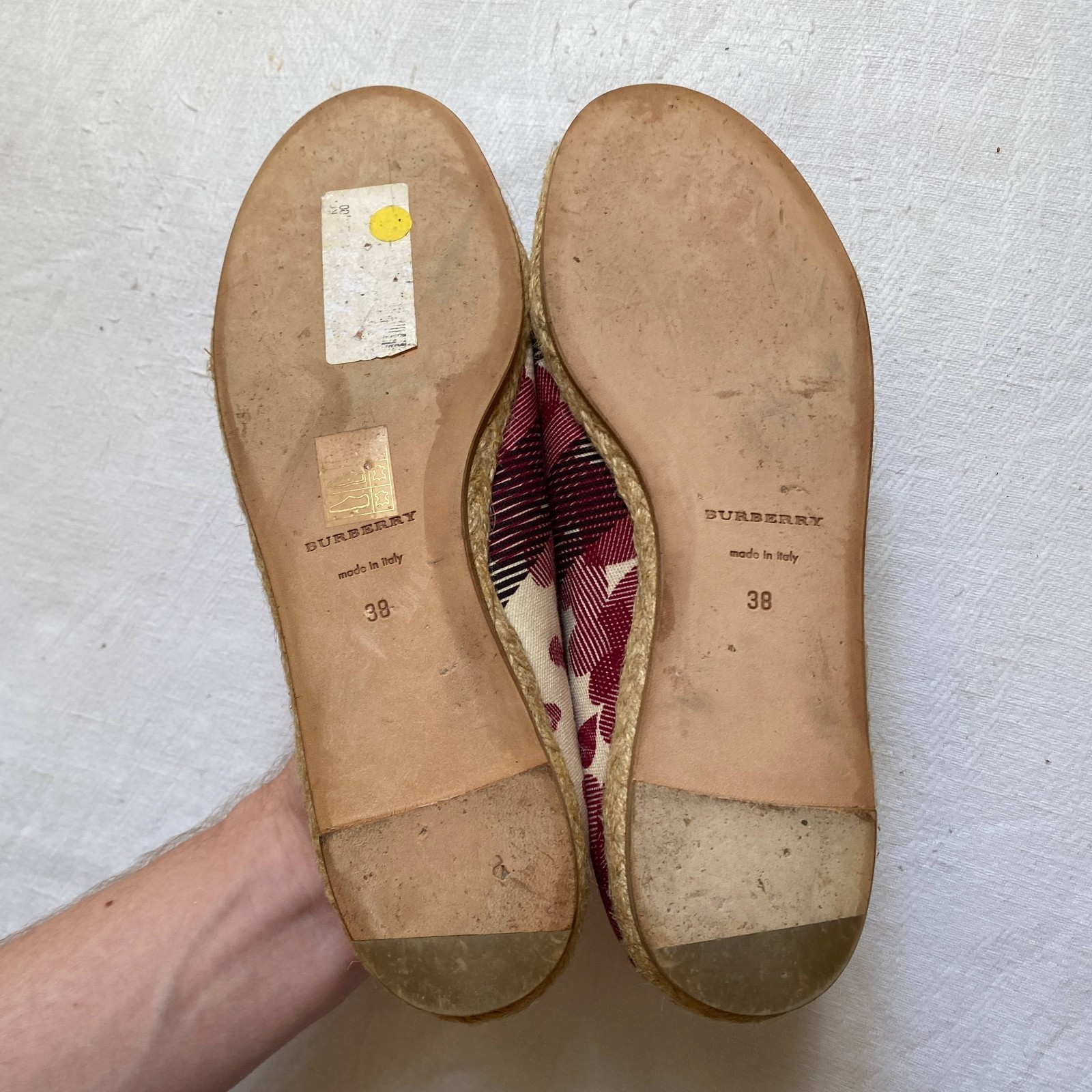 Burberry Heart Nova Check Pattern Printed Espadrille Canvas Flats sz us 8 eu 38