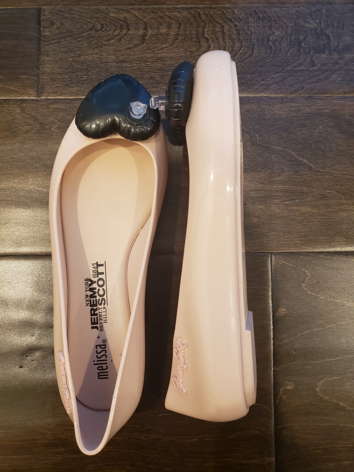 Melissa x Jeremy Scott Y2K Ballet Flats Pink Blush w Black Inflatable Heart ❤️ 8