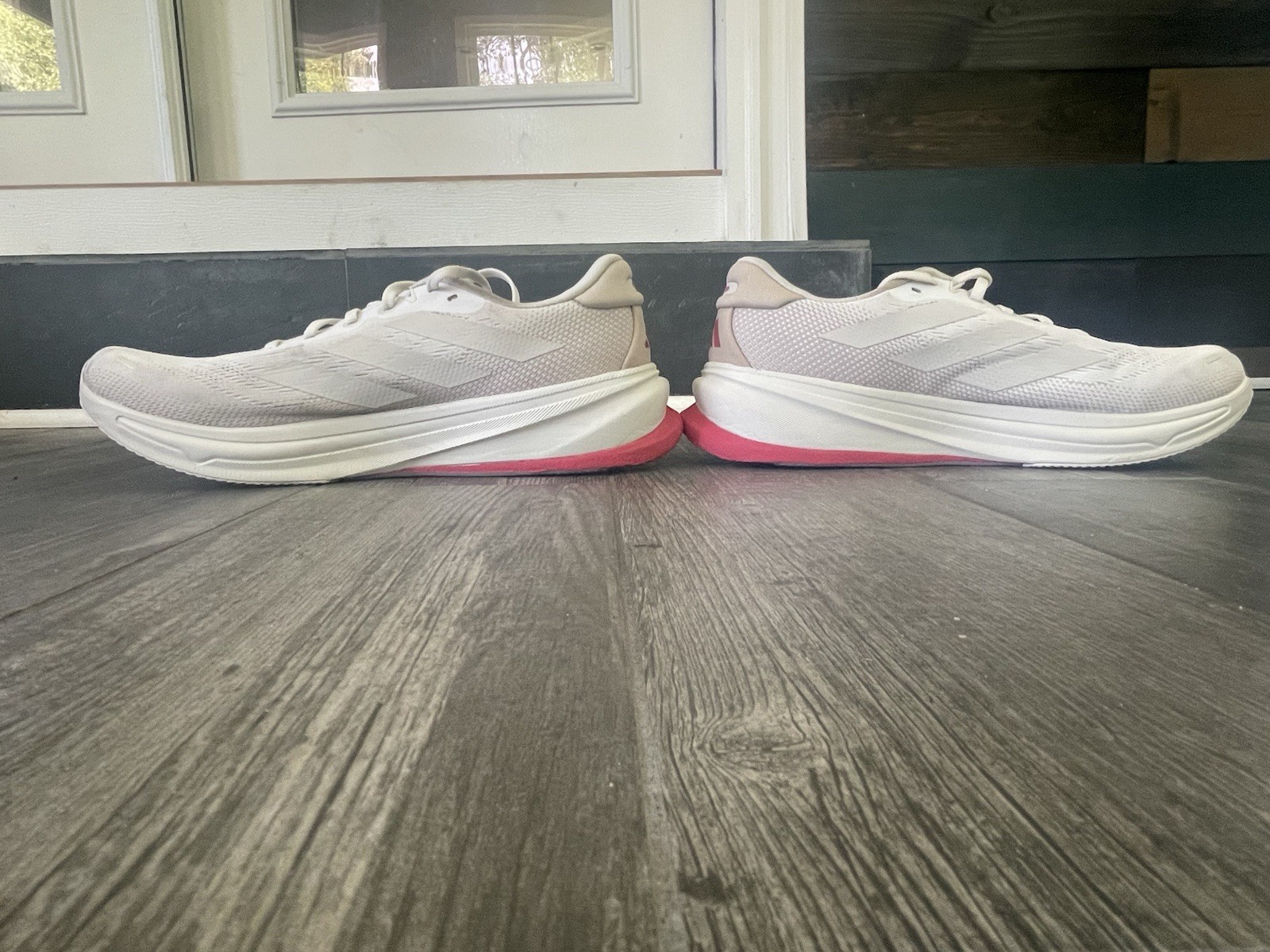 USED adidas White/Pink Low Top Lace-Up Running & Jogging Sneakers Rubber Sole