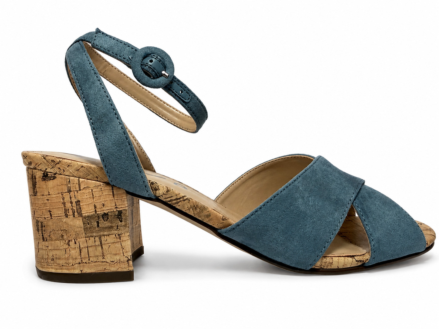 Unisa Womens Denim Ankle Strap Block Heels Open Toe Sandals – NEW