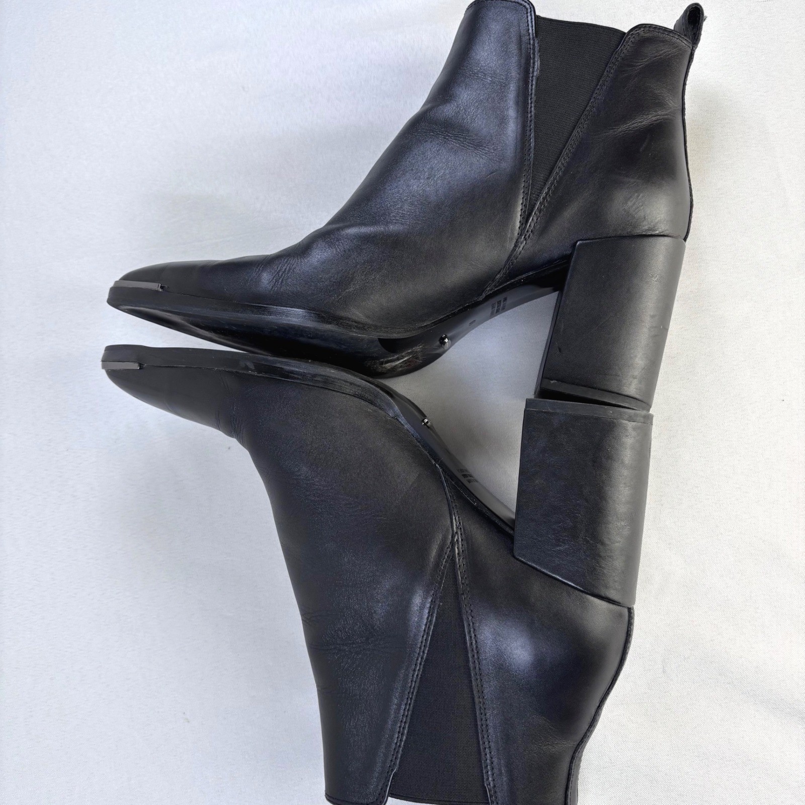 Tony Bianco Bello Black Jetta Polish Ankle Boots Block Heel Silver Toe Womens 10