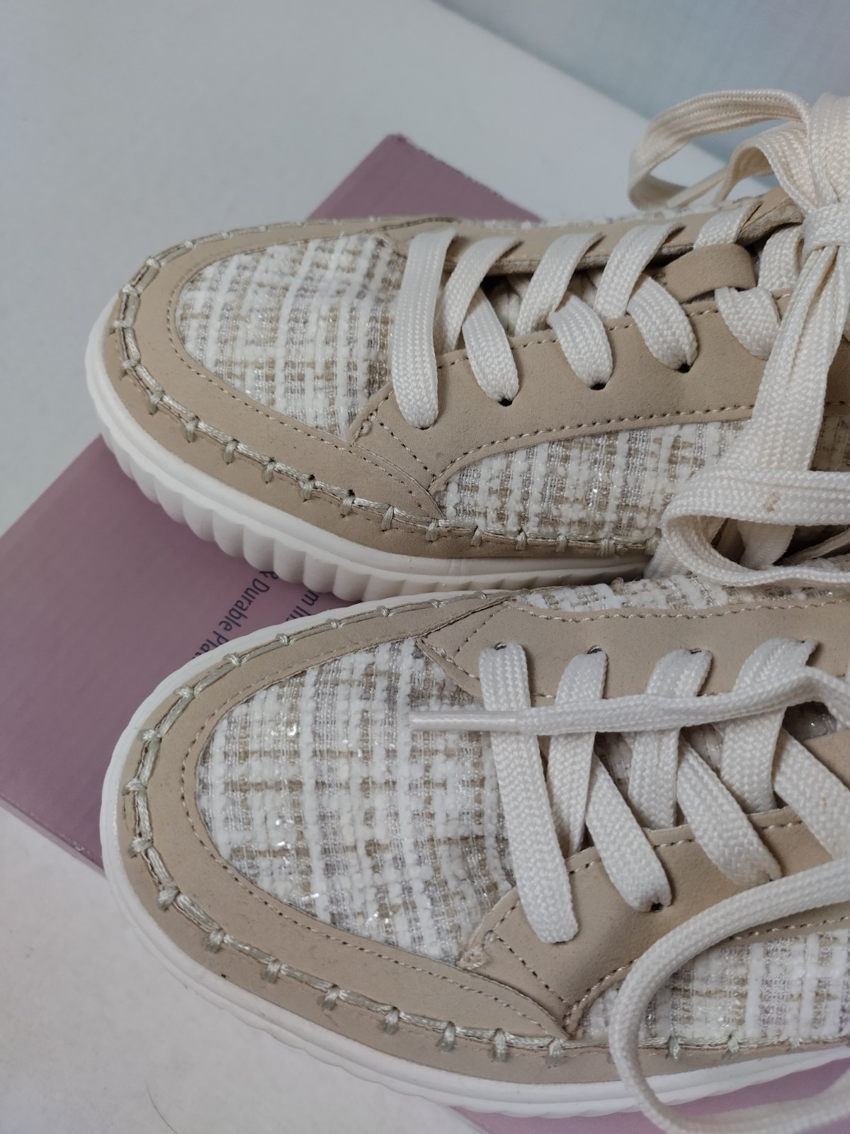 Serra Women’s Size 7 Platform Wedge Crochet Fabric Beige With Box Summer Fashion