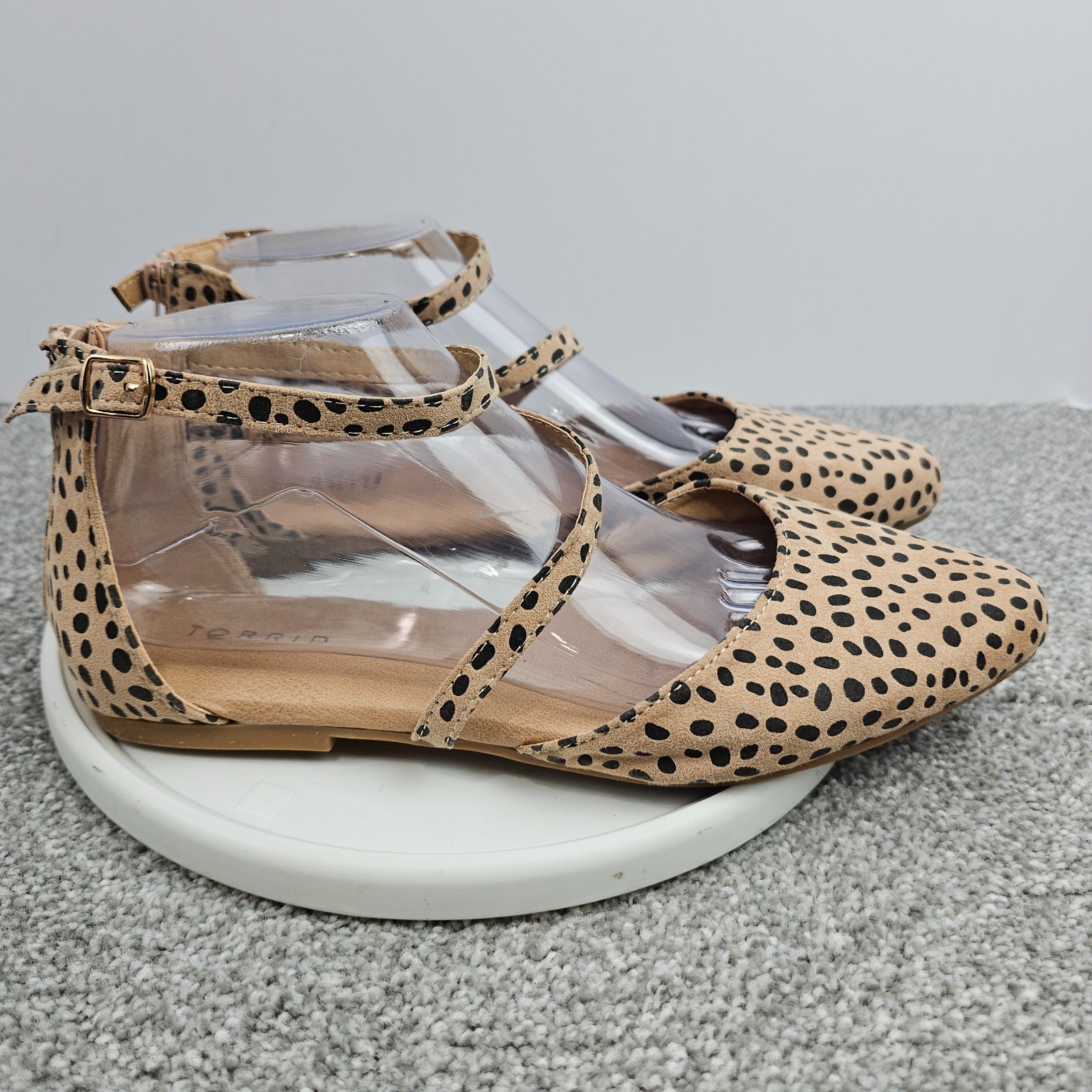 Torrid Ankle Strap D’Orsay Flats Shoes Tan Black Cheetah Spot Animal Womens 8.5