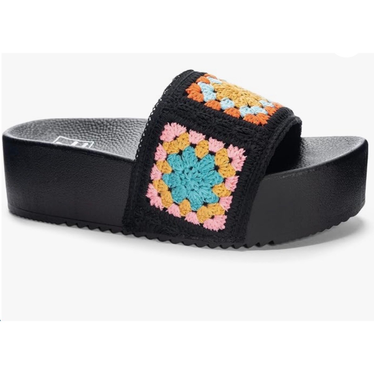 Dirty Laundry Worble Womens Black Crochet Granny Square Platform Slide Sandals 8