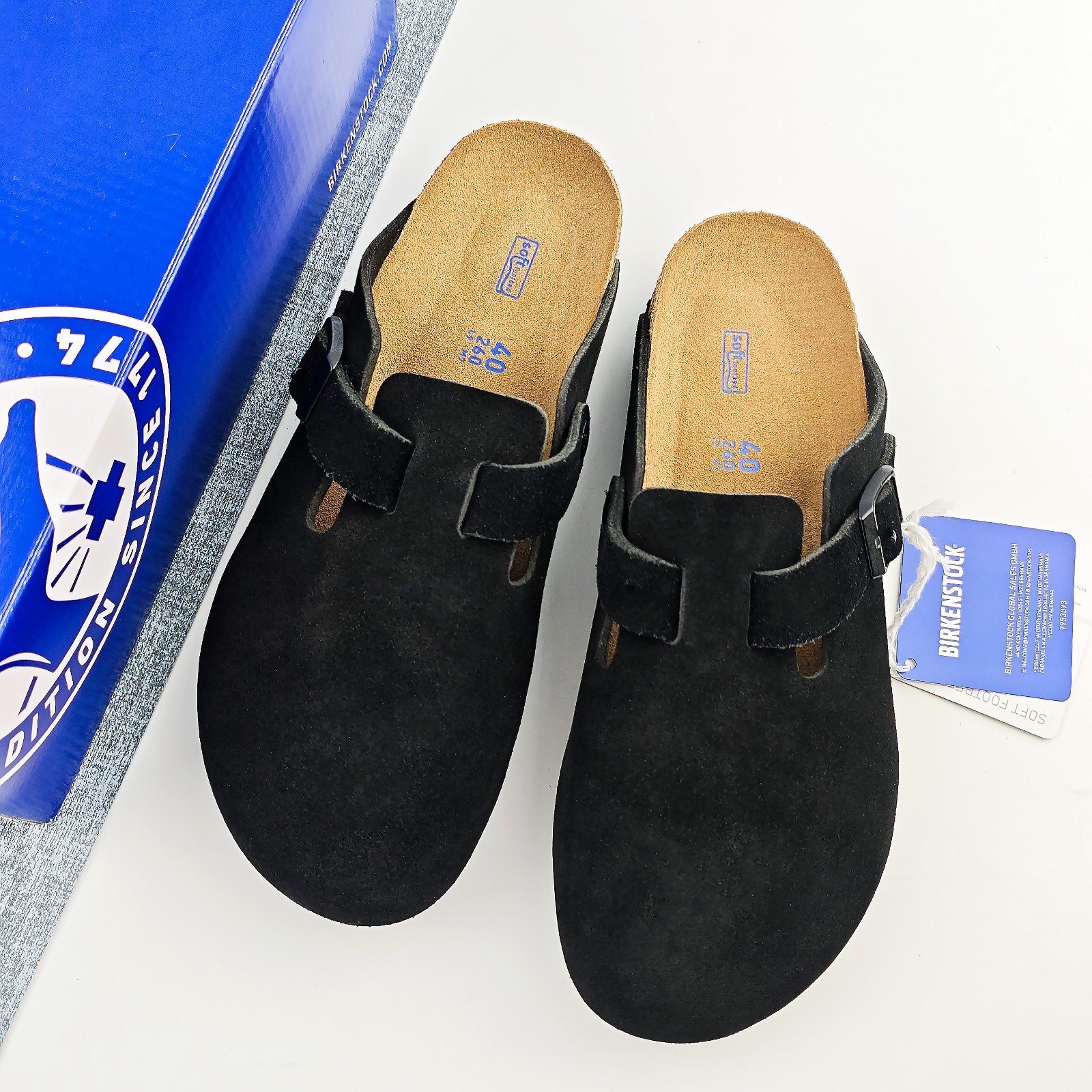 Birkenstock Boston Unisex Flat Shoes Black Suede Soft Footbed Multiple Sizes