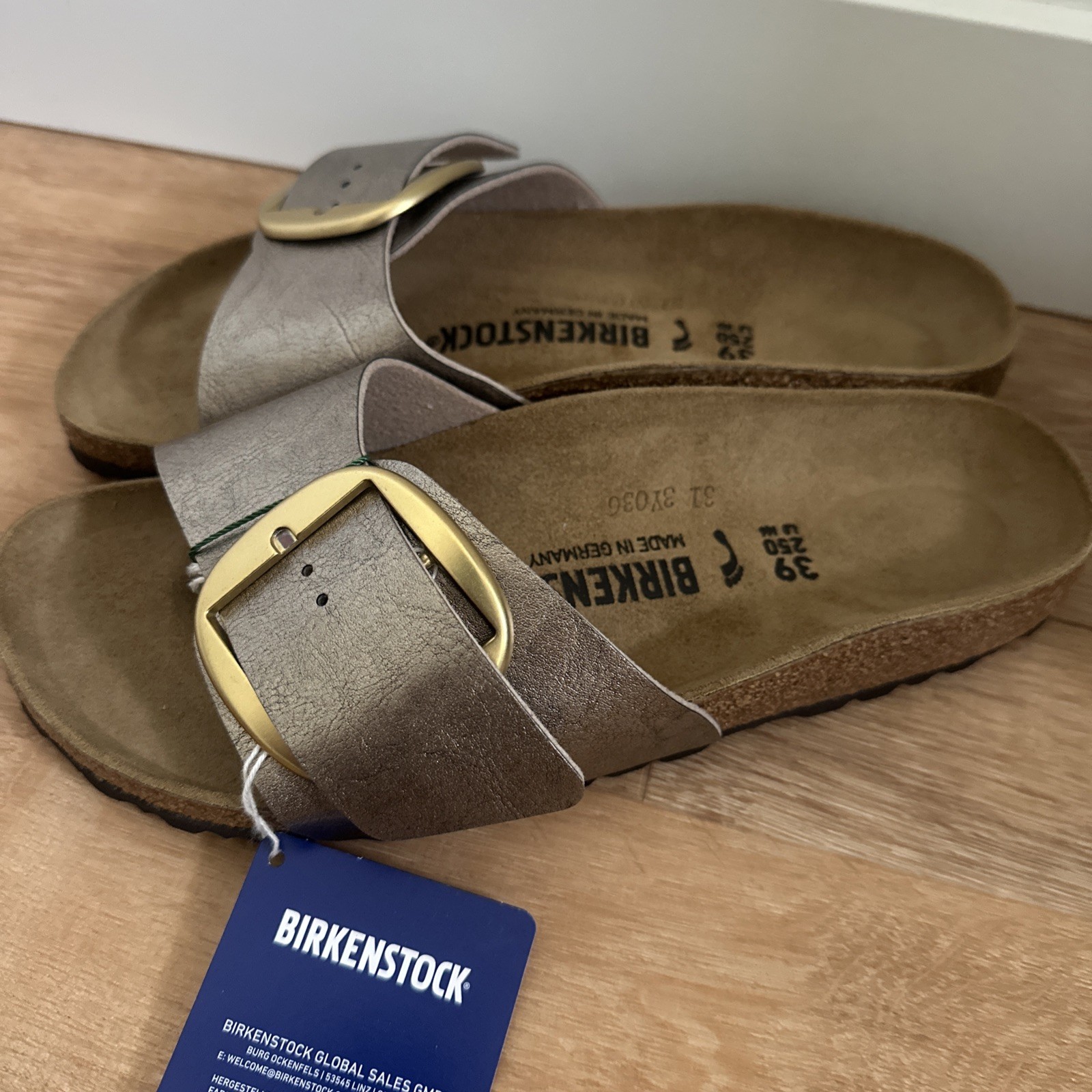 Birkenstock Madrid Big Buckle Women 39 Graceful Taupe Metallic Slide Sandal
