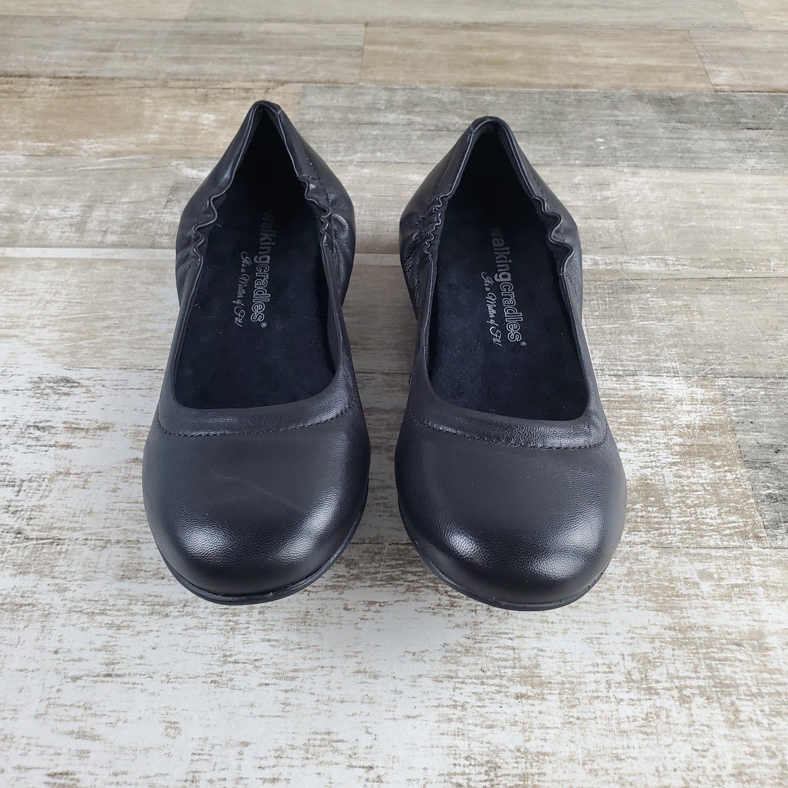 Walking Cradles Tess Womens Ballet Flat Sz 6.5 M Black Leather Slip On Round Toe