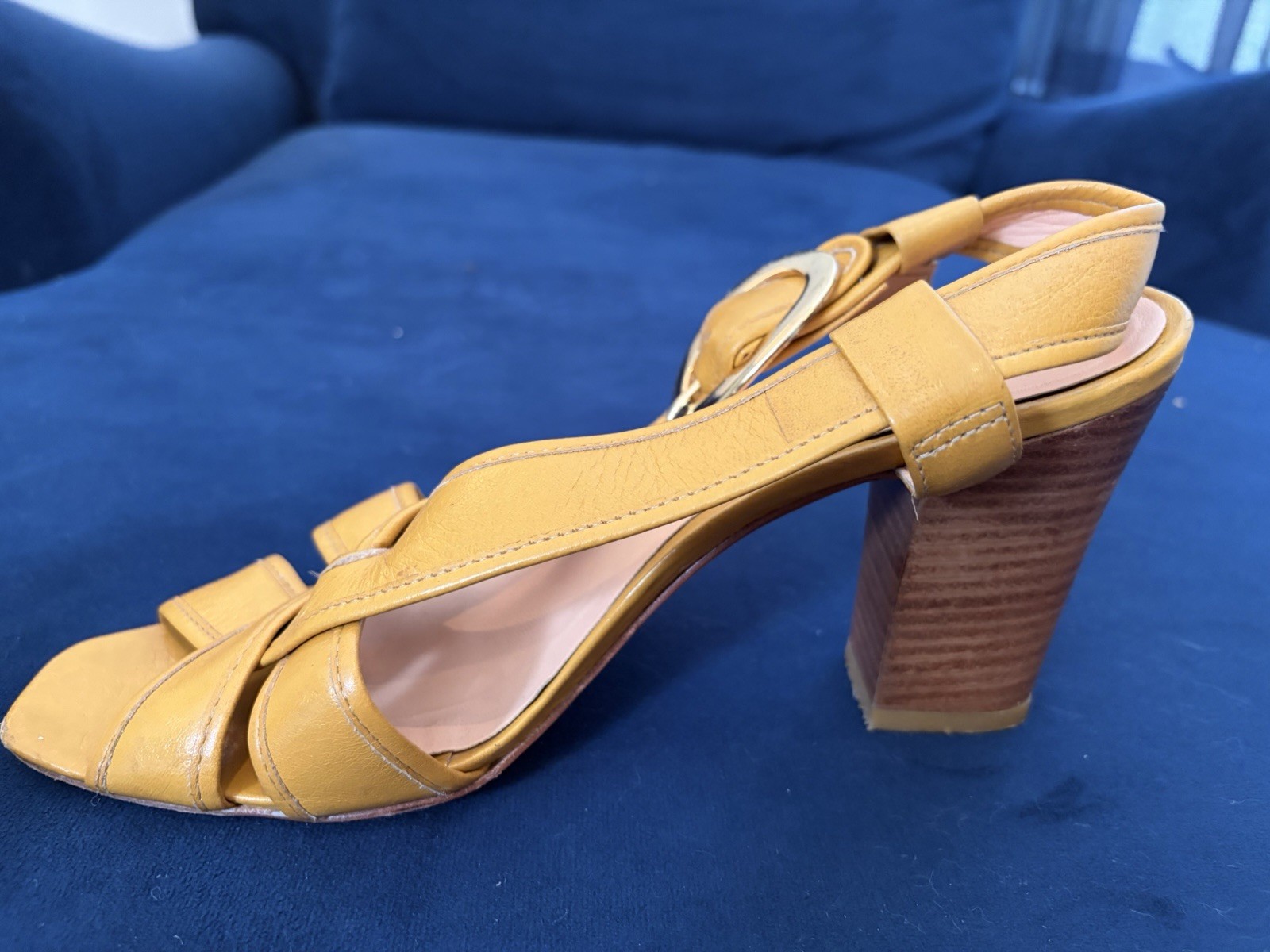 Soft Golden Mustard Leather Sandals Women’s Size 39 US Size 8 Made In Brazil