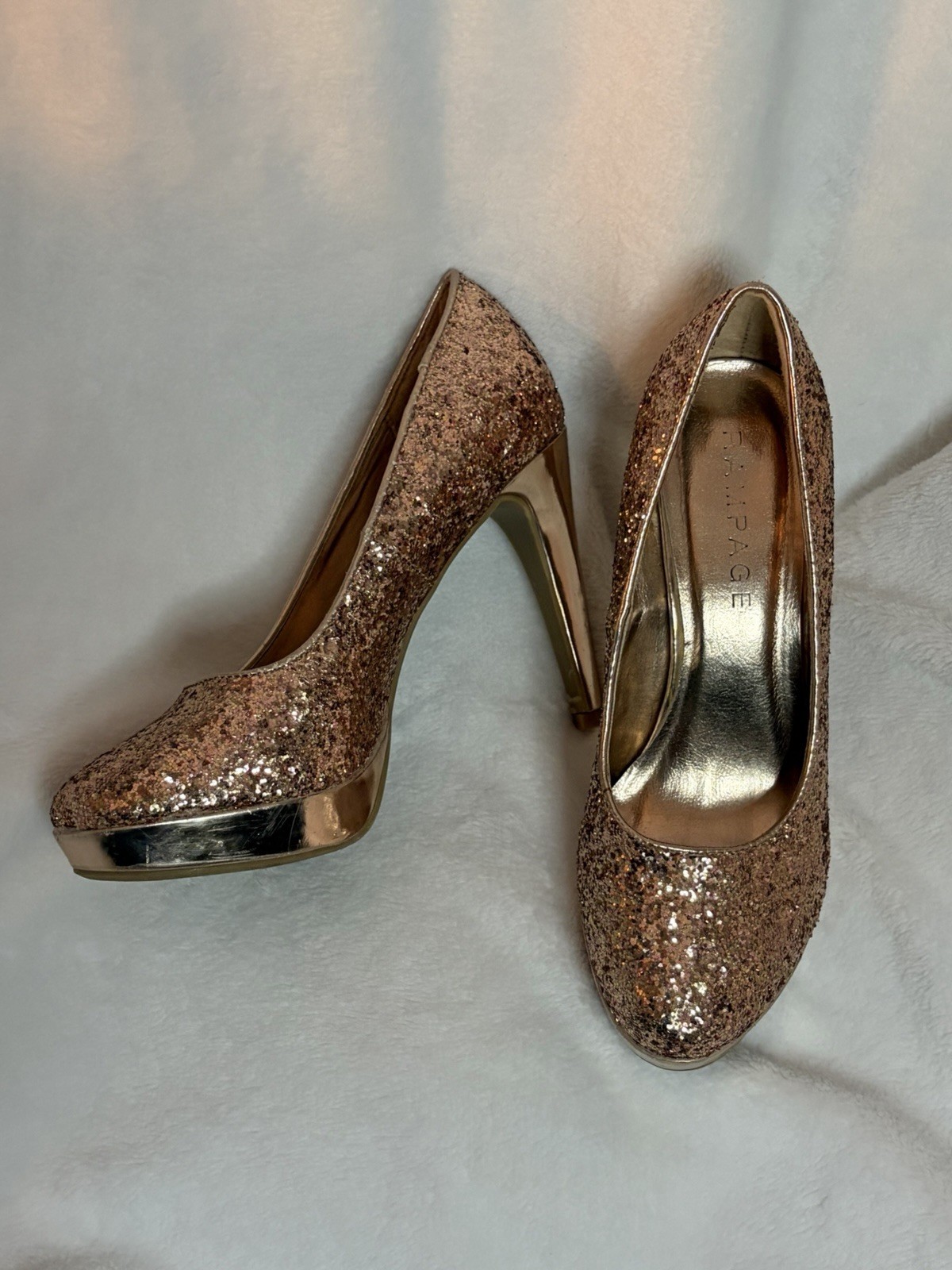 Gold Glitter Platform Pumps Women’s Size 8 Stiletto Heels Y2K Party Club Shoes