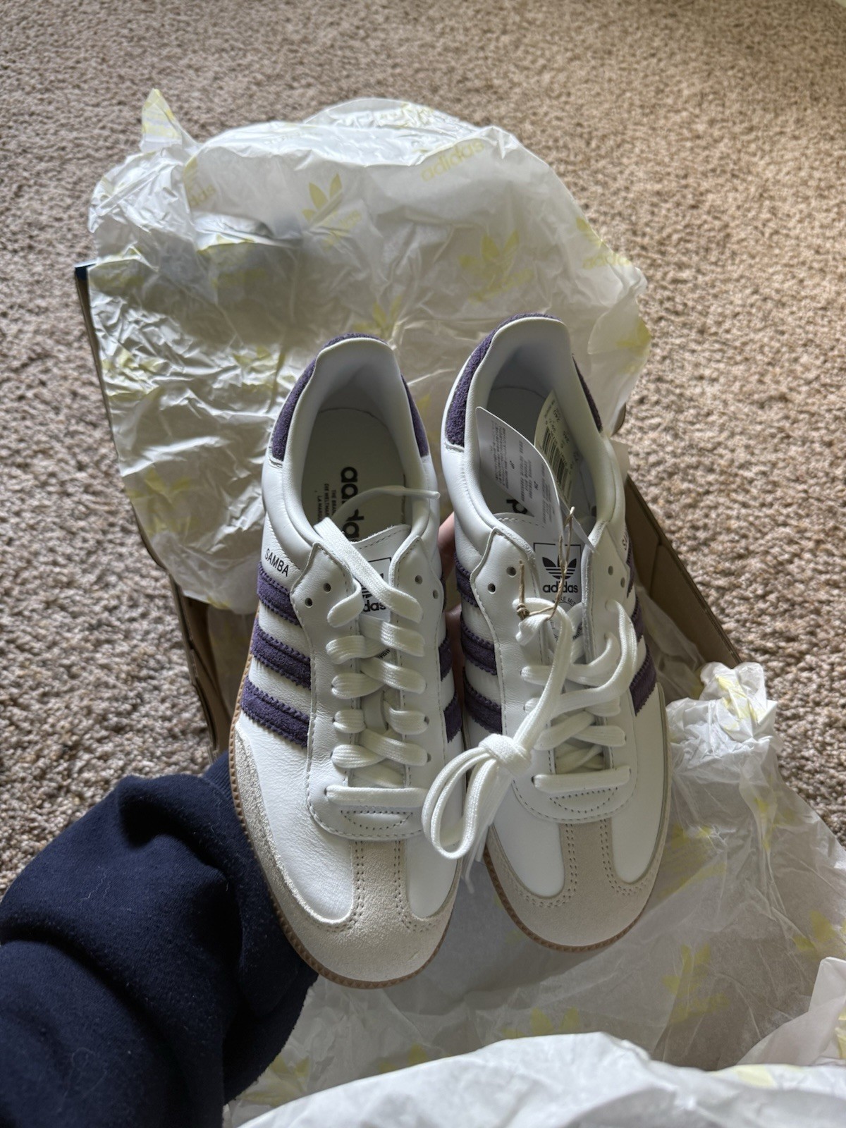 Adidas Samba OG Women White Aurora Plum Gum Leather Low Top Sneakers