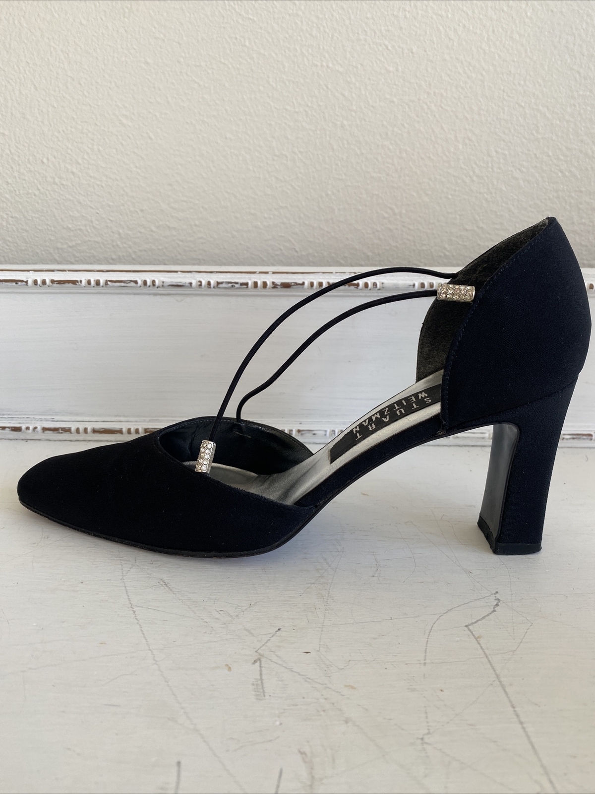 Stuart Weitzman “Rondex Black Peau” Shoes Size 6 Crystal Rhinestone EUC