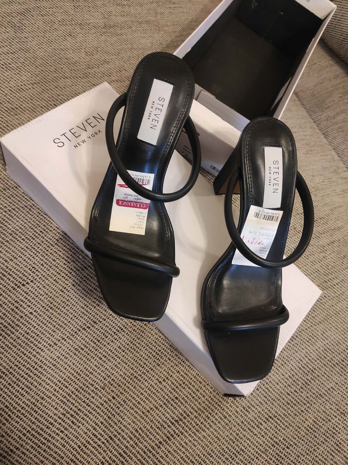 New Steven New York Jersey Heeled Sandal black strap high heel size 7.5