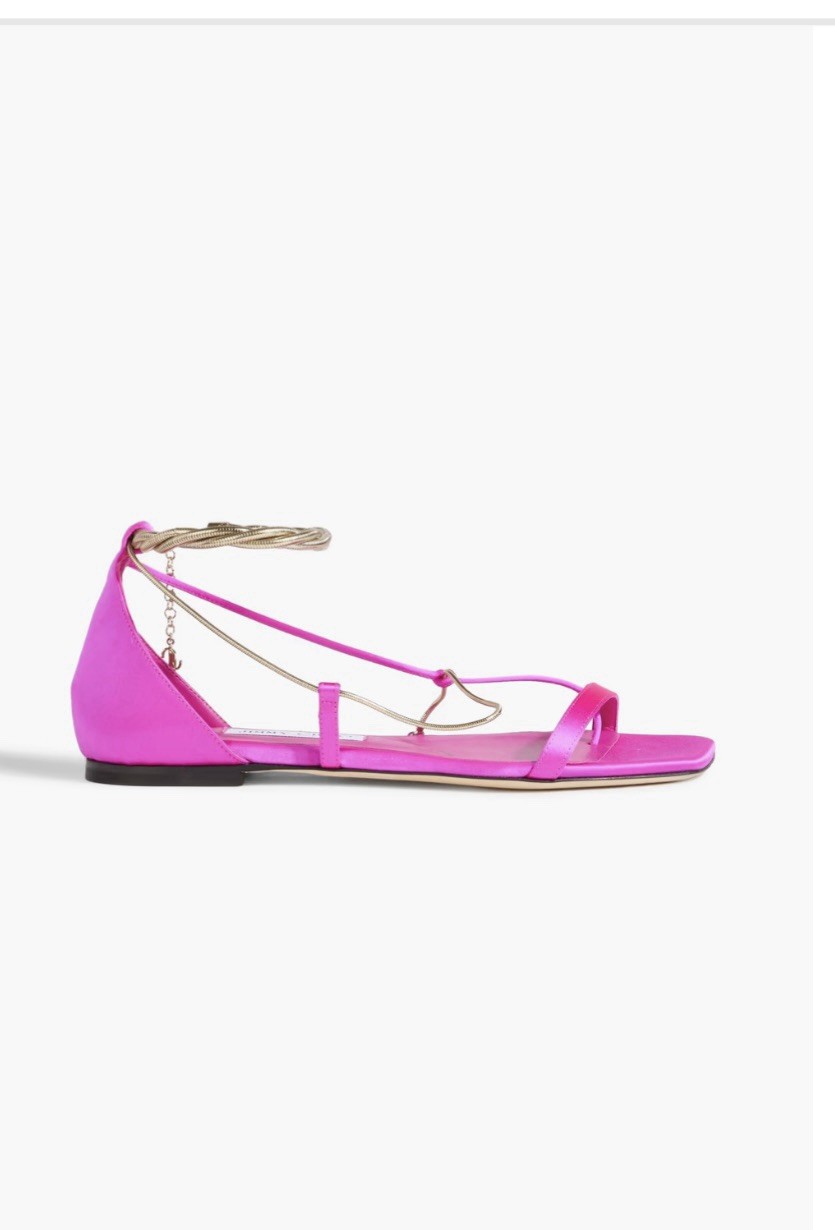 Jimmy Choo Women’s Pink Leather Strappy Flat Ankle Strap Sandals EU37.5 US7.5