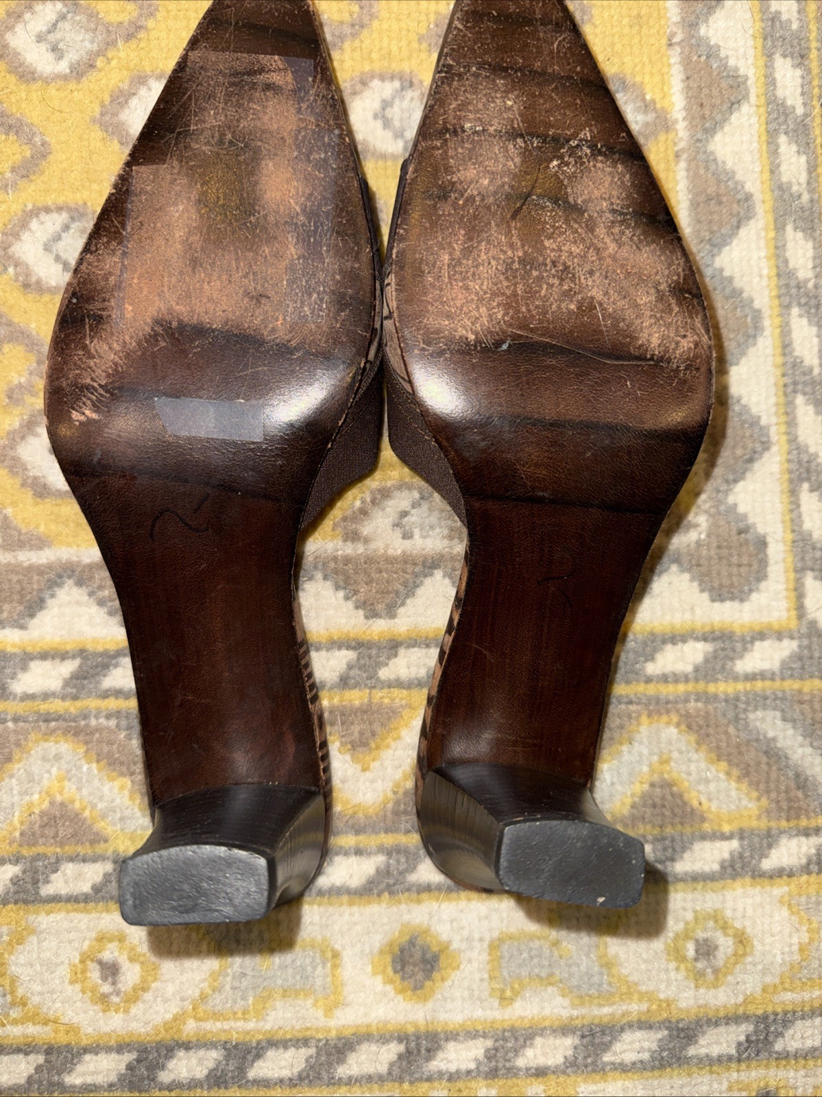 Chambeli Mule Brown Tribal Geometric Print Heels Pointed Toe Shoes 7.5/8