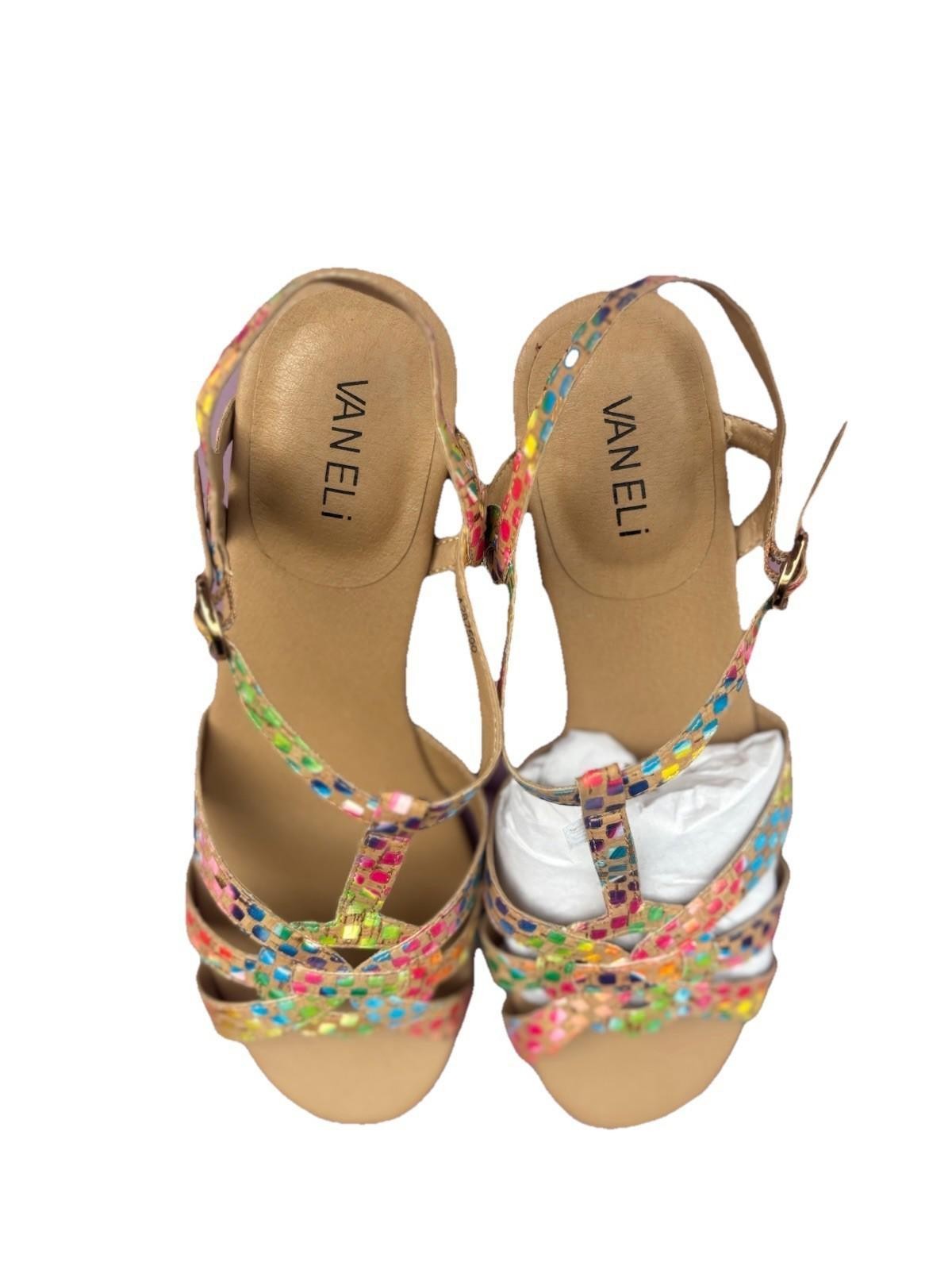 Vaneli Sandals Women’s Size 8.5W Shoes Leather Multi-Strap Brandy Colorful New