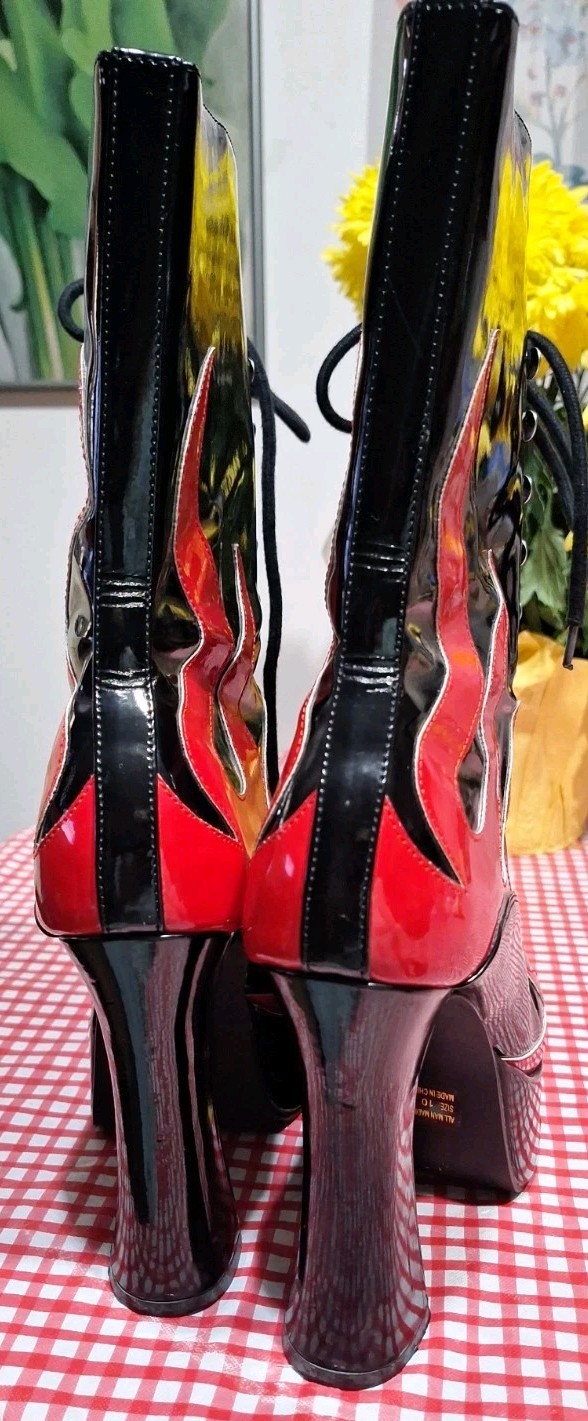 GUC – Size 10 – Ellie Red Flame Platform Lace Up Boots – See Conditions