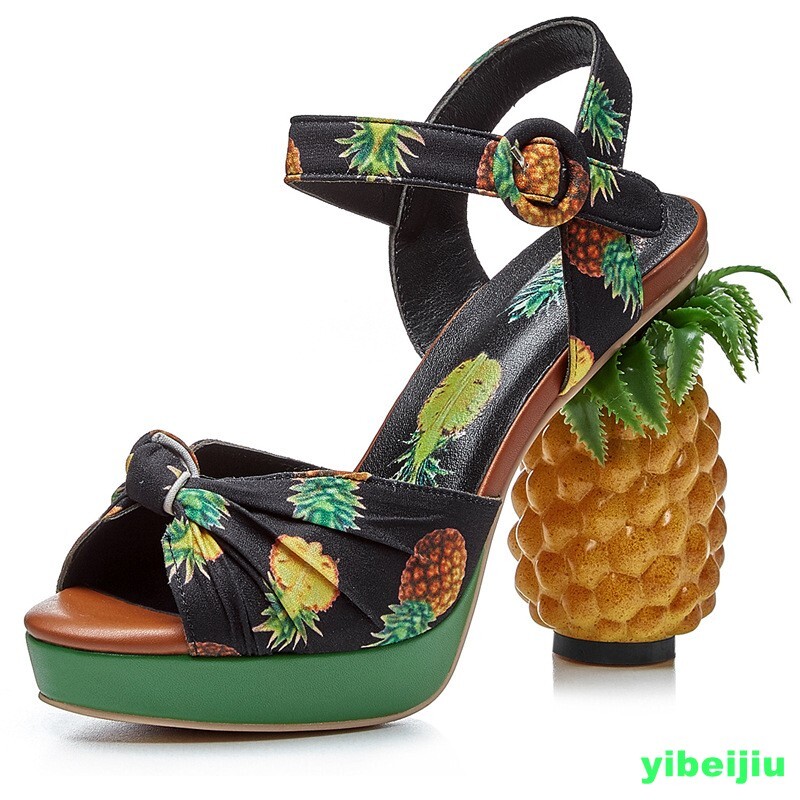 Women’s Sandals Print Pineapple High Heels Shoes Party Show Ball Gown Plus Size