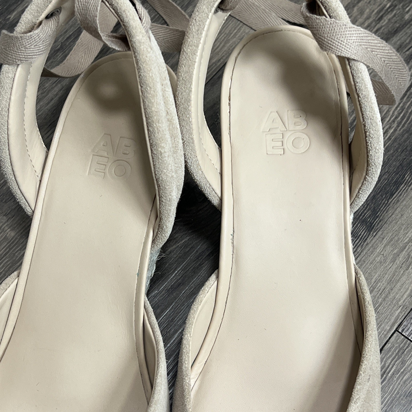 Abeo Veranda Women’s Tan Leather Espadrille Wedge Heels Lace Up Shoes Size 8.5