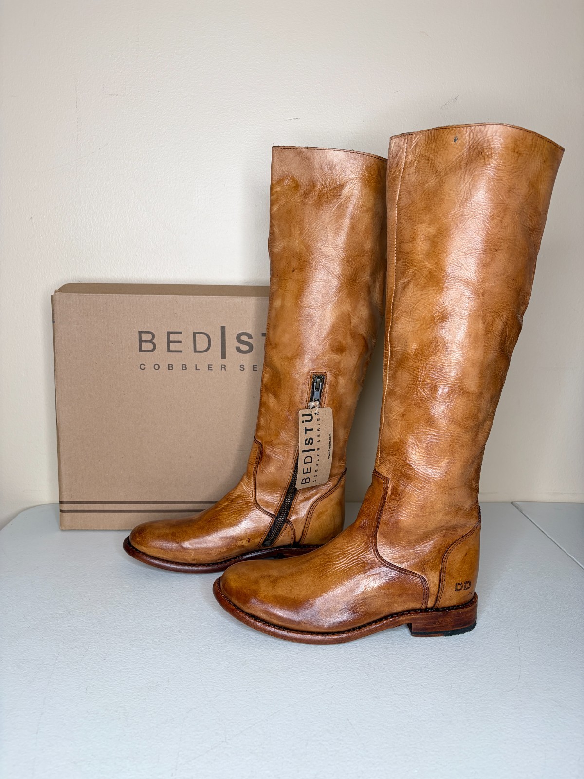 BED STU Tess Tan Distressed Leather Tall Riding Boots BedStu Size 8