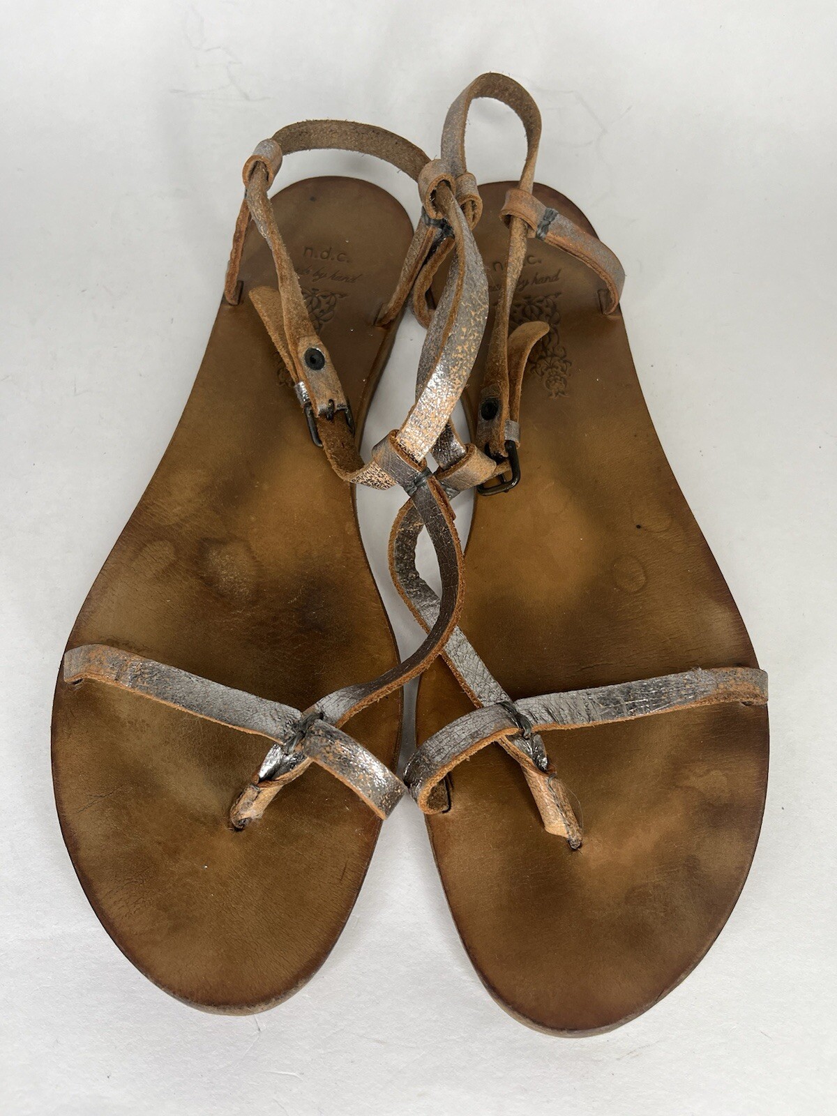 n.d.c. Made by Hand Sandals Women 41US 10 Shoes T-Strap Silver Slingback Strappy