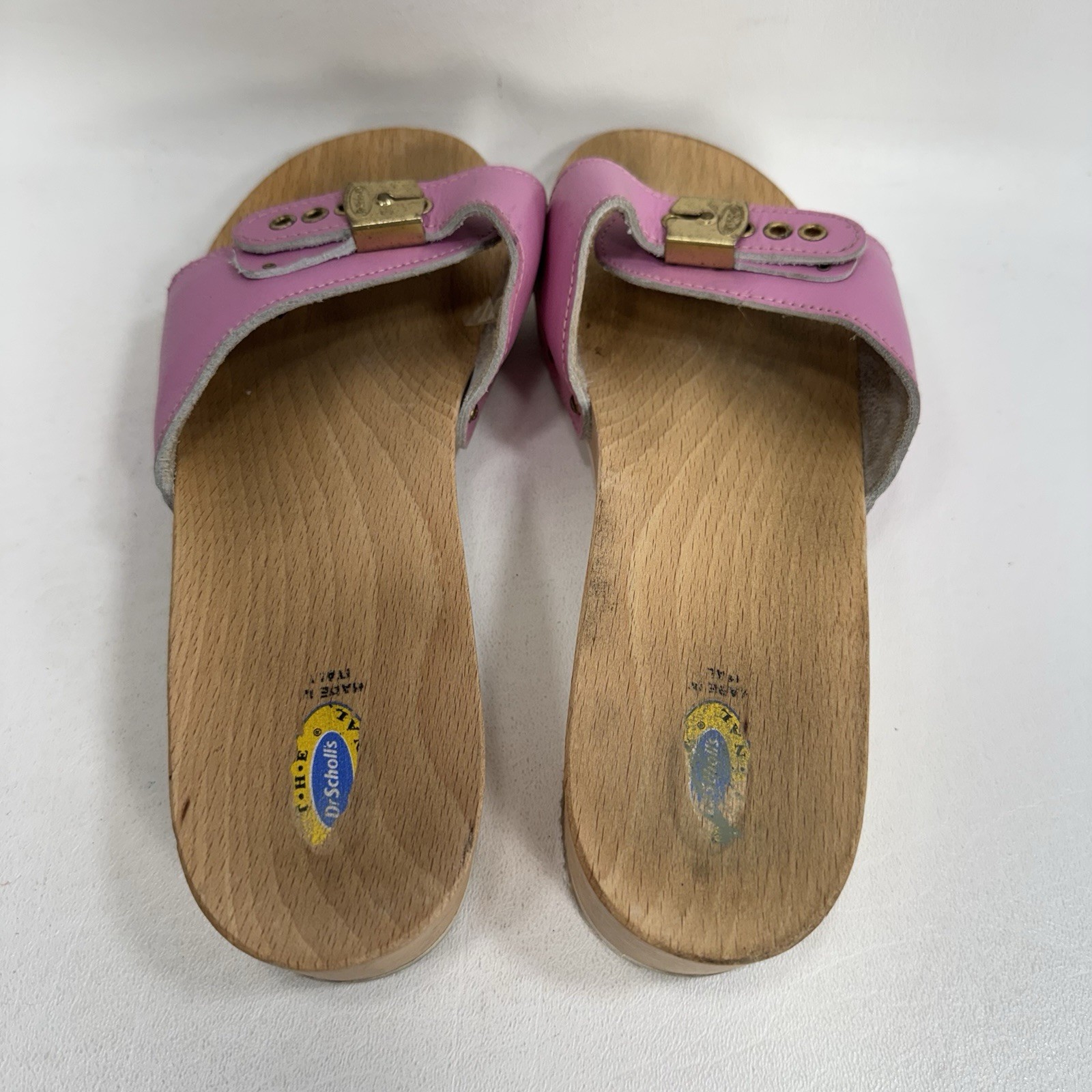 Dr. Scholl’s The Original Wooden Sandals Slides Pink Leather Size 7 Italy