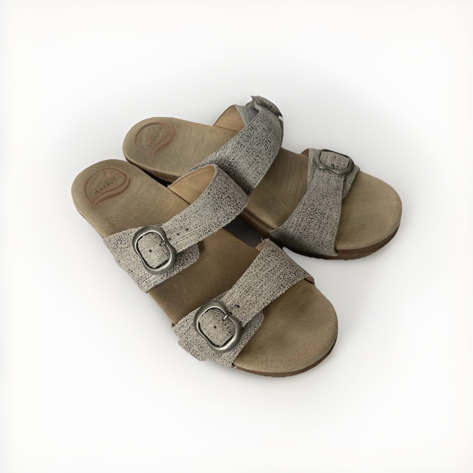 Dansko Shoes Womens Size 39/8.5 Sophie Sandals Slide Buckle Lt Gray Leather