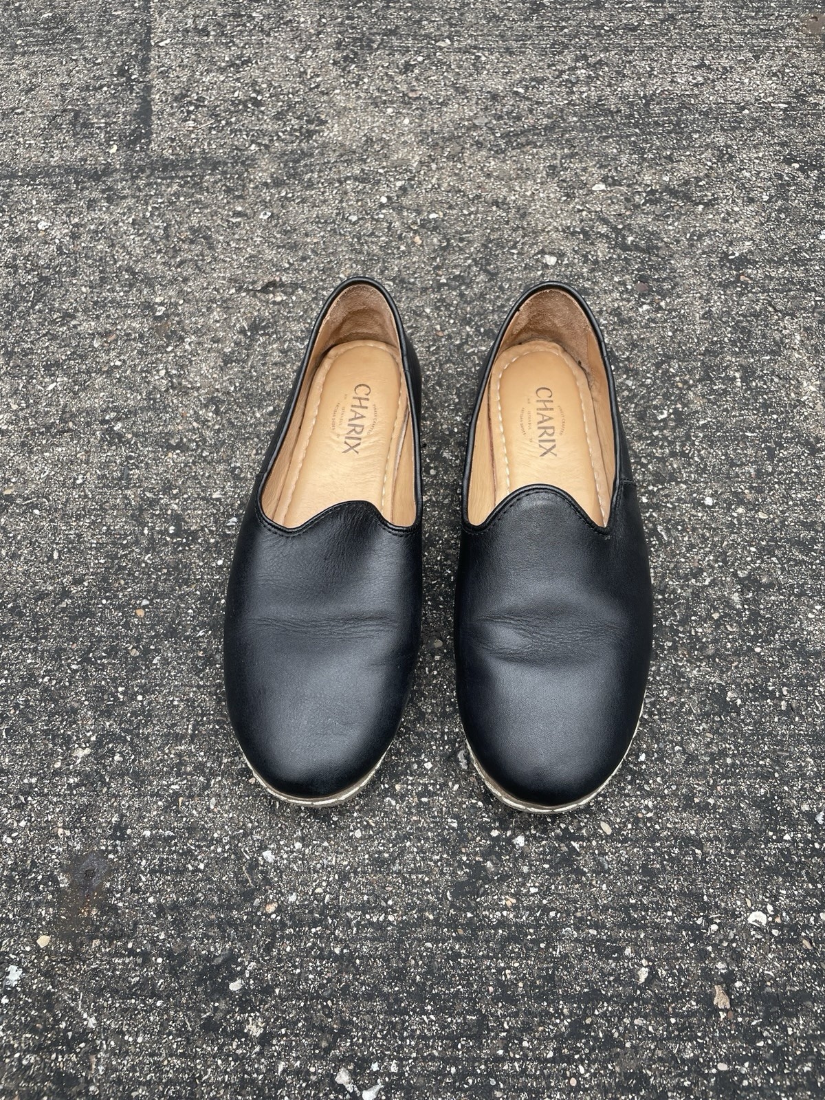 CHARIX Black Leather Artisan Slip On Loafers Flats EU 41 US 8 Men / 10 Women
