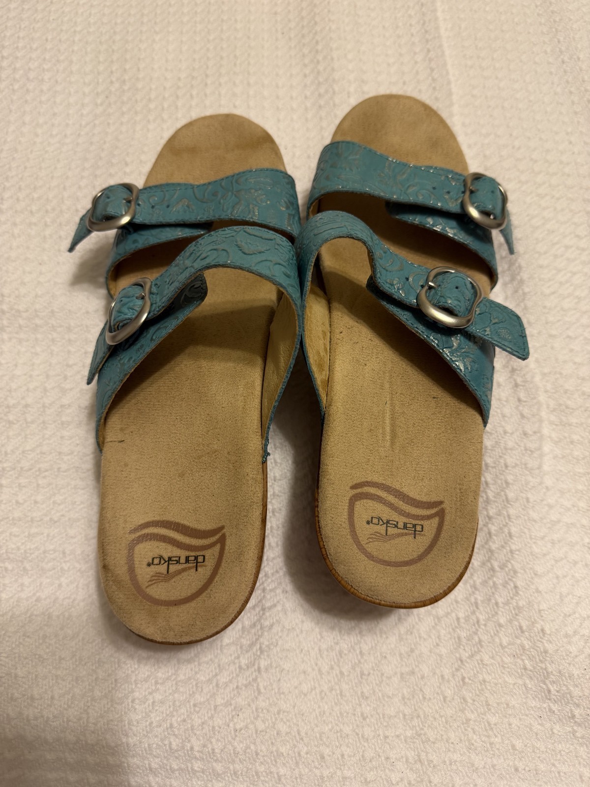 Dansko Womens Sophie Sandals Turquoise Floral Embossed Size 41