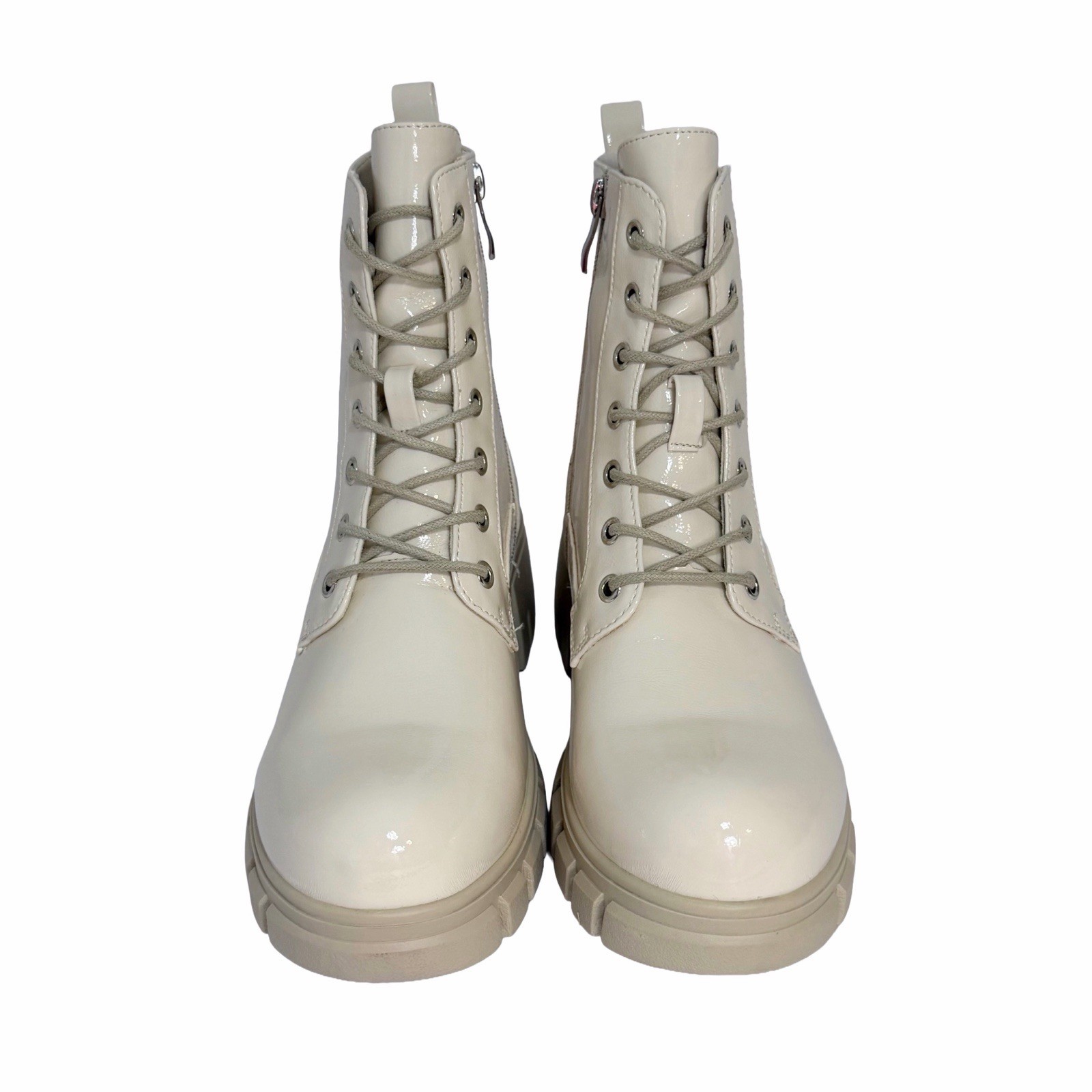 Hey Girl by Corkys Cray Combat Boots Women’s 9 Ivory Patent Lug Sole Zip