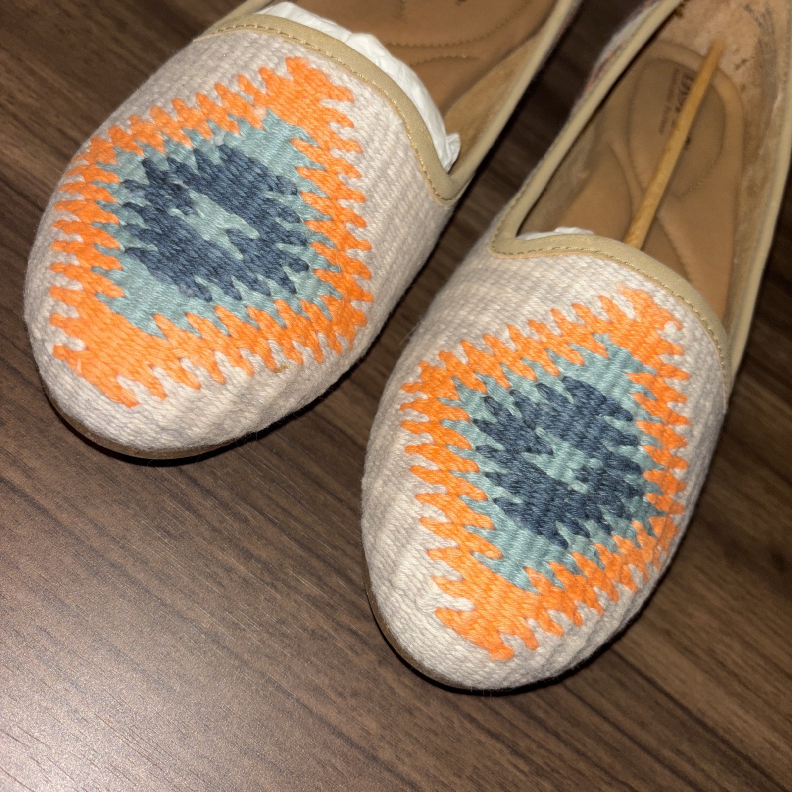 New Born 10 M Giselle Flats Orange Gray Aztec Slip On Woven Textile Leather