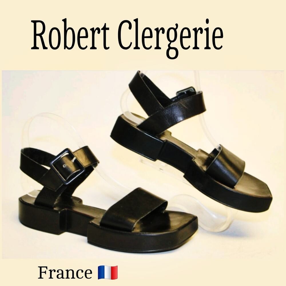 Robert Clergerie France Leather Square Sandal Platform Shoes 7.5 EXCELLENT