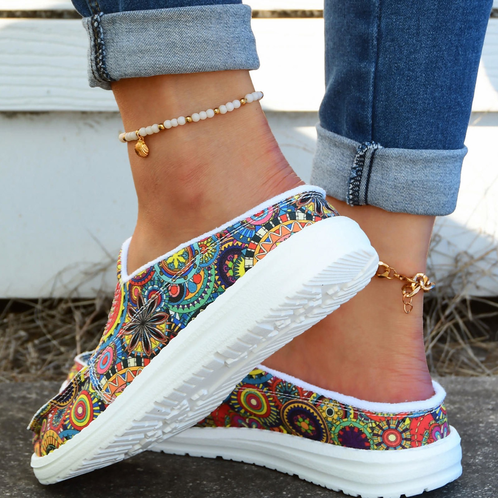 Women’s Casual Slip-On Shoes Colorful Round-Toe Flat Shoes