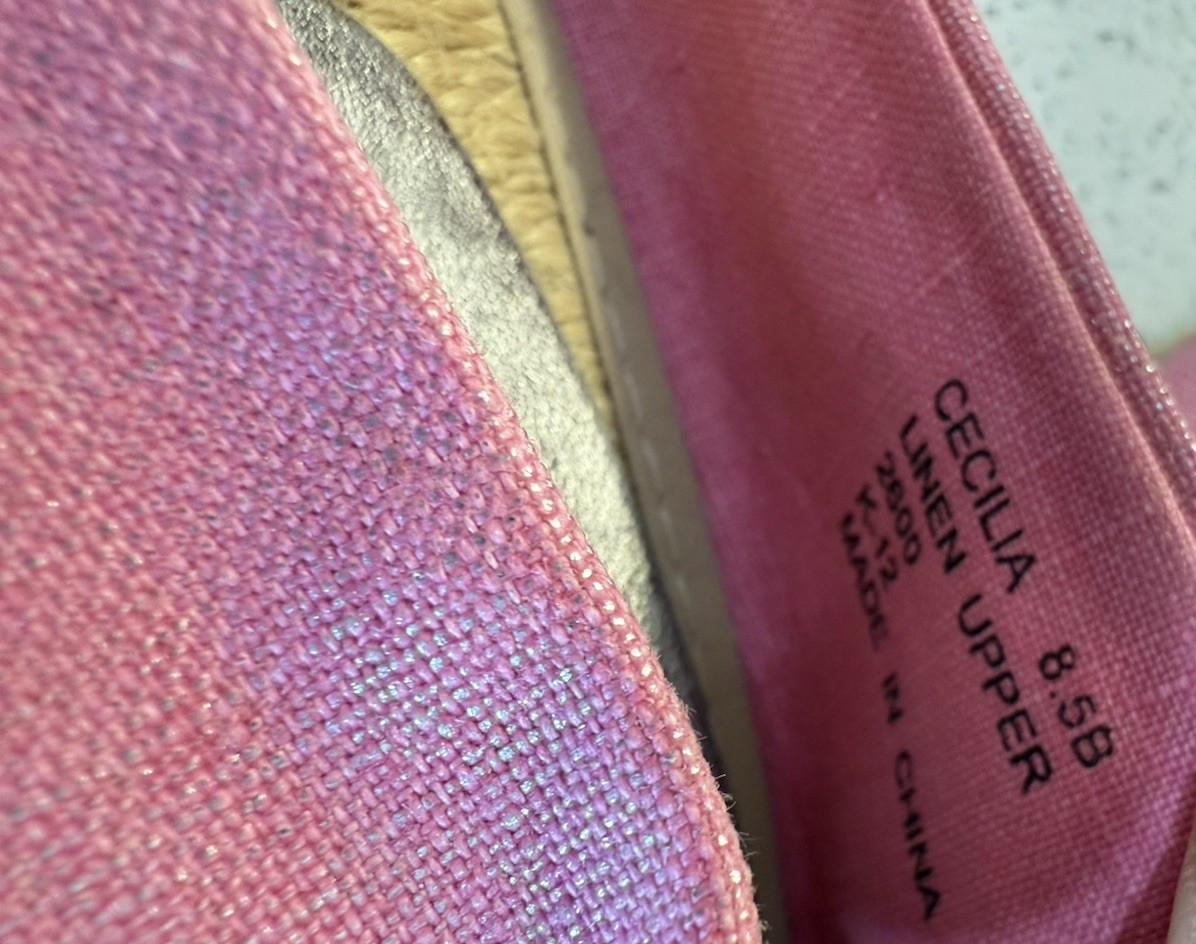 Lauren Ralph Lauren Cecilia Wedge Heels 8.5 B Linen Fuchsia Shantung Espadrille