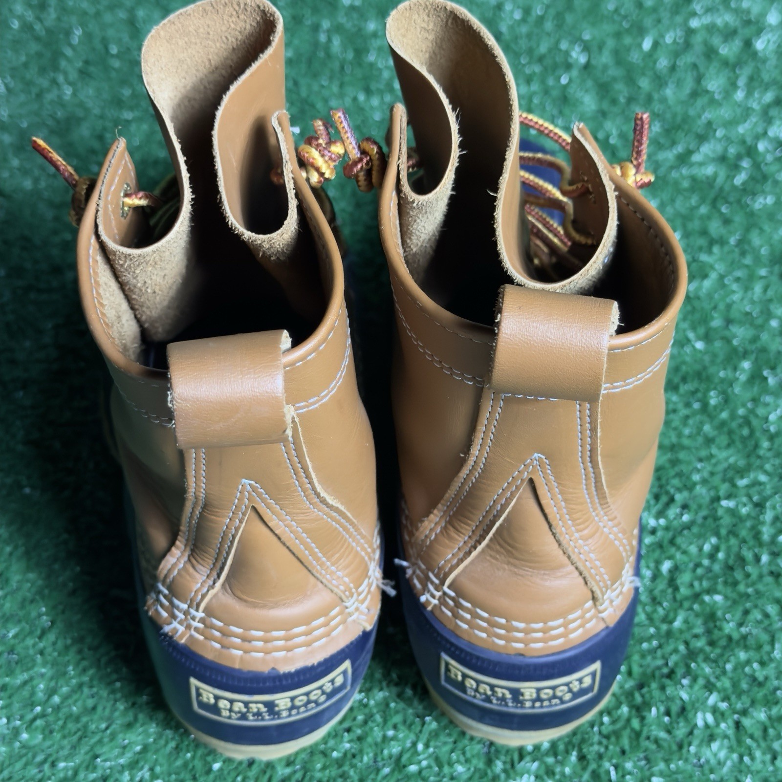 L.L Bean Women’s Waterproof Leather Duck Boots Ankle Size 7.5 Navy/Tan Maine USA