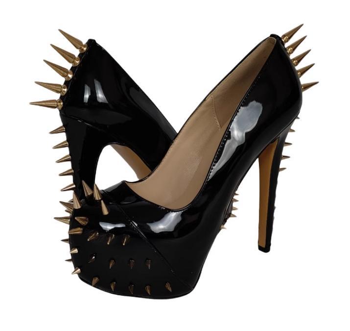16CM Spike Riveted High Stiletto Heel Sexy Womens Platform Slip on Pumps Party