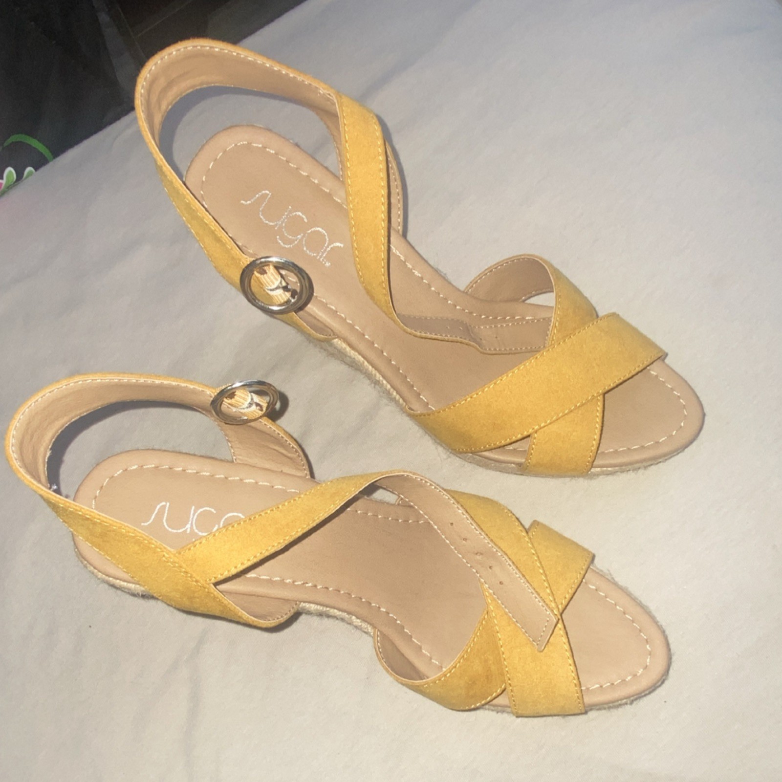 Sugar Yellow Strappy Ankle Strap Women’s Wedge Sandals Solid