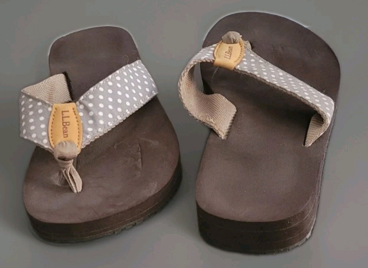 LL Bean Sandals7M Brown/Gray Polka Dot Foam Sport Trail Outdoor Thong Flip Flop