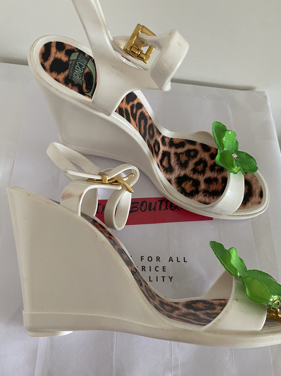 JUST CAVALLI jelly sandals Off White Wedge beach jelly JC logo summer SZ 38/us7