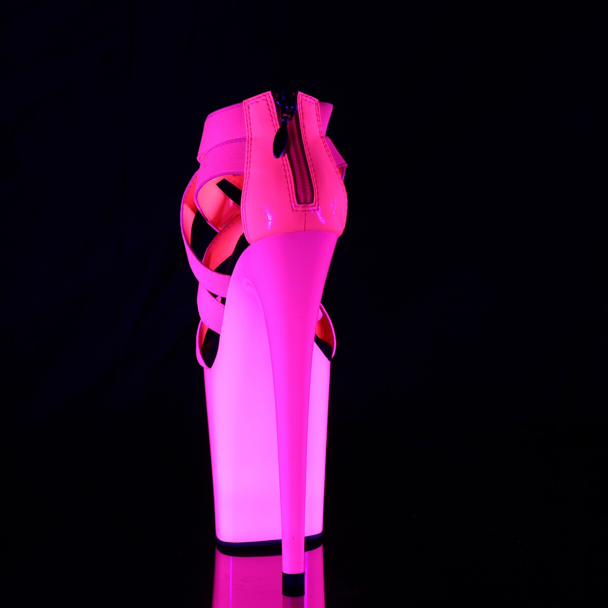 PLEASER FLAMINGO-869UV 8 Heel Neon Pink Elastic UV Reactive Platform Women Shoes