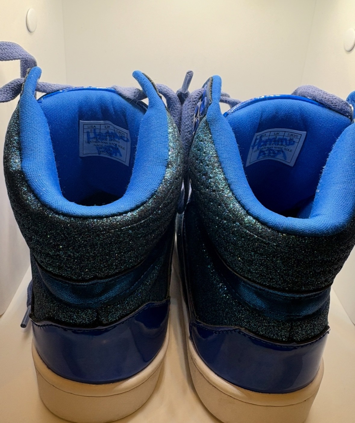 Pastry shoes womens size 5, blue high tops, shiny, Glam Pop Tart Glitter Dance