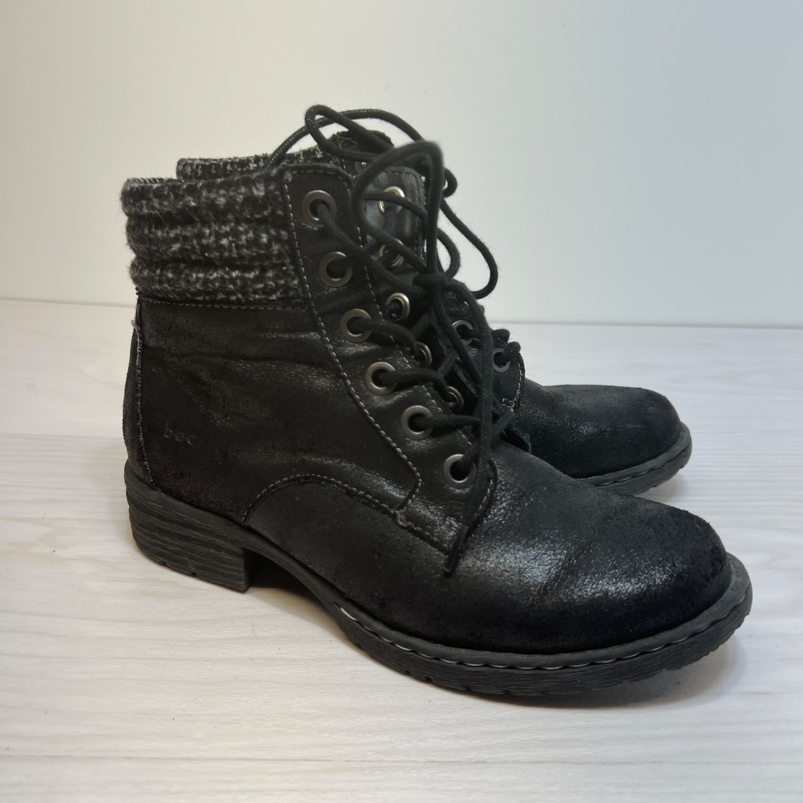 BOC Born Concept Combat Boots Women’s 6 M Shimmer Black Lace Up Block Heels Zip