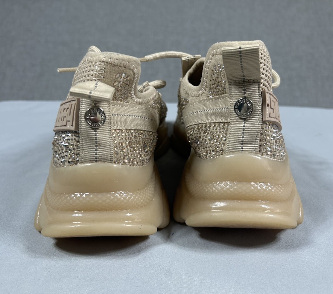 Steve Madden Rhinestone Maxima SM NY90 Tan Beige Sneaker Womens Size 7.5