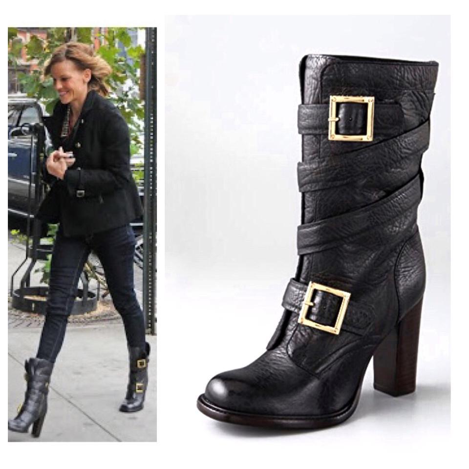 Tory Burch JADEN PEBBLE DARK BROWN GOLD LOGO BUCKLE Boots US 5 11 I LOVE SHOES
