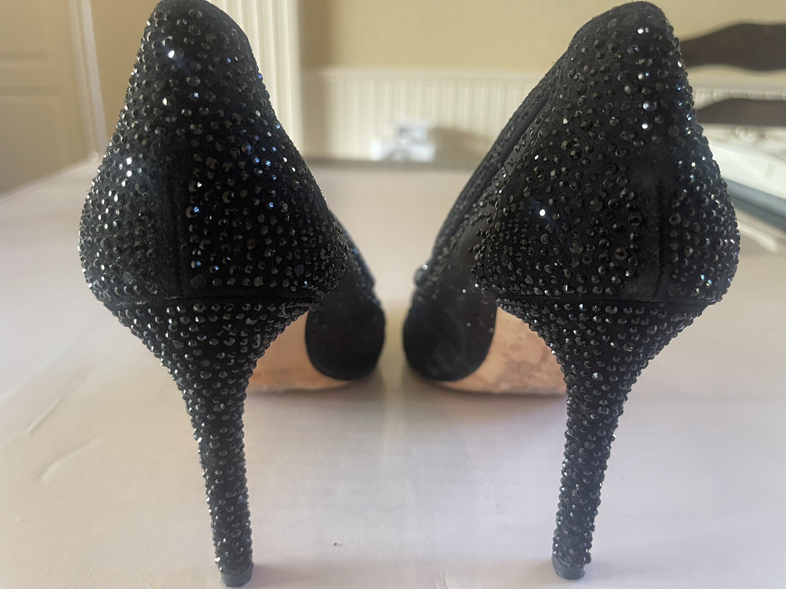 Antonio Melani MARINNA Black Crystals Covered Evening Formal High Heels Sz 8M