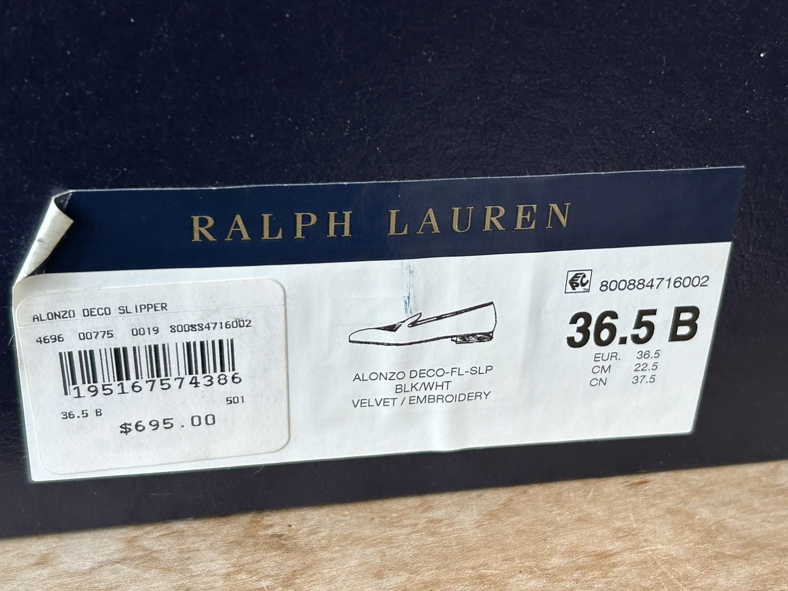 Ralph Lauren Purple Label Alonzo Deco Slipper Black Size 36.5B New*Read‼️