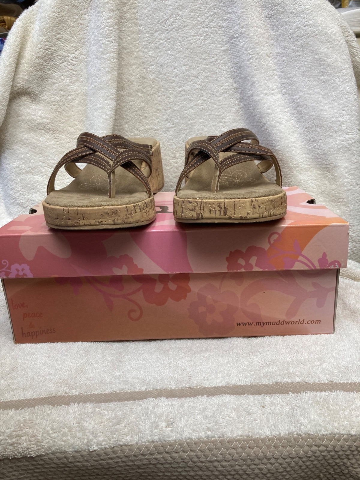 Vintage 90s Y2K Mudd Brown Leather Cork Wedge Sandals w/ Box – Excellent!