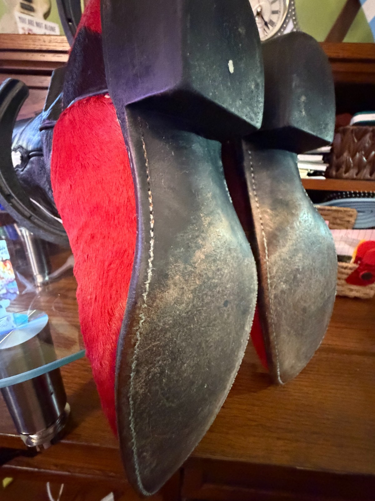 LUCCHESE Tool 1883 Cowhide Calf Hair Hide Red-White-Black Cowgirl Cowboy Boots 8