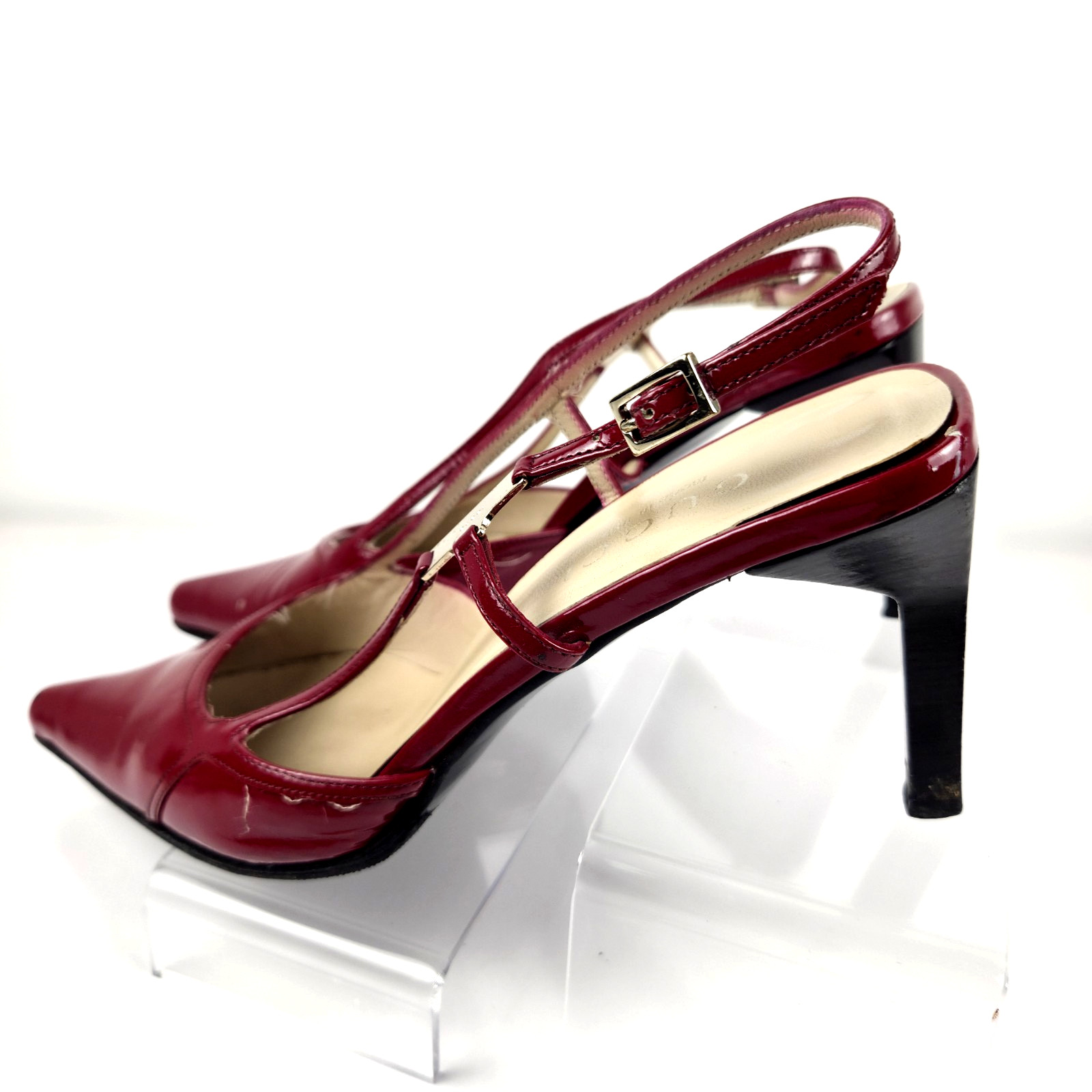 Gucci Red Patent Leather Slingback Pointed Toe Heels Womens 7B Vintage