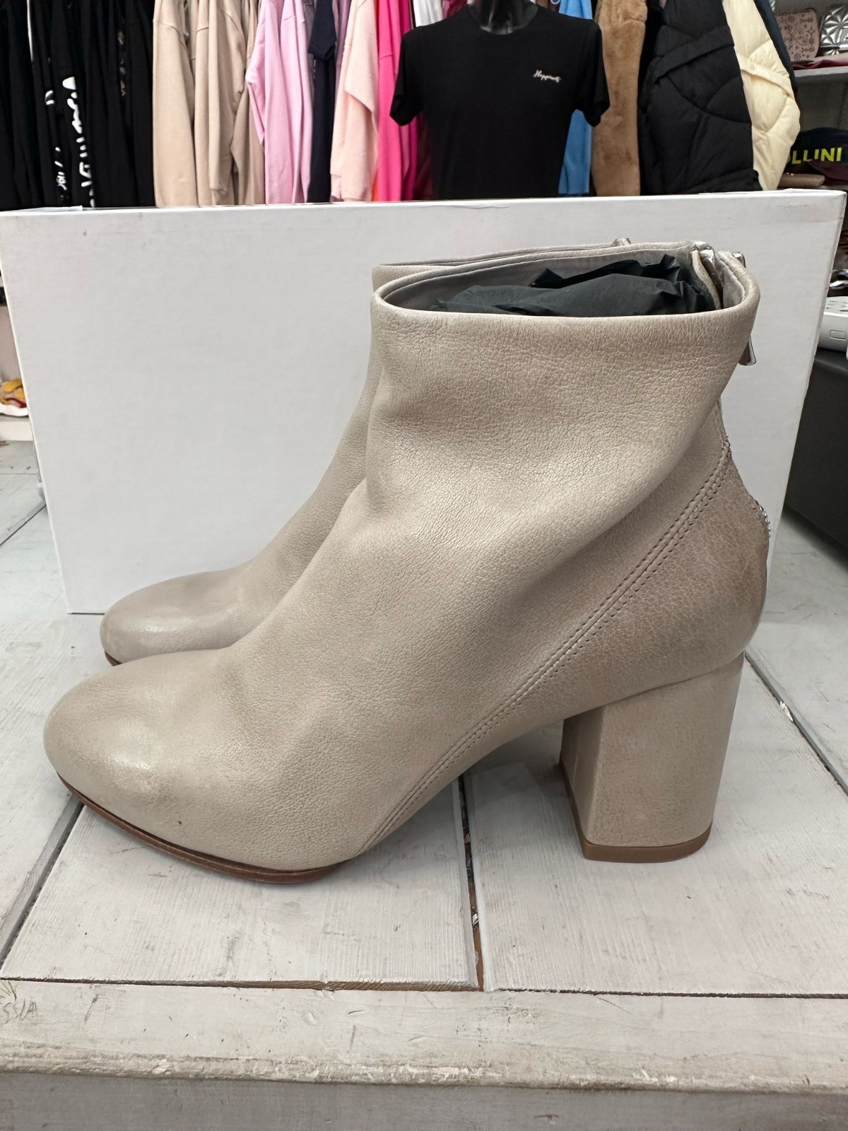 Officine Creative Ankle Boots Genuine Leather Woman SizeEu37 Chalk Heel 3 1/8in