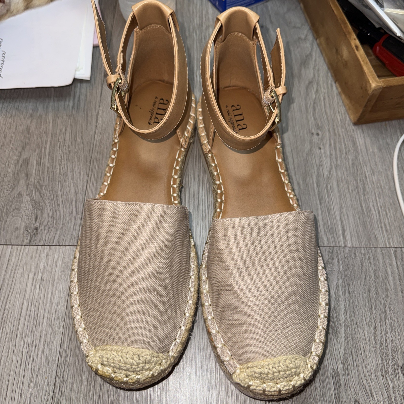 a.n.a Espadrille Sandals Buckle Ankle Strap Beige Tan Women’s Size 8